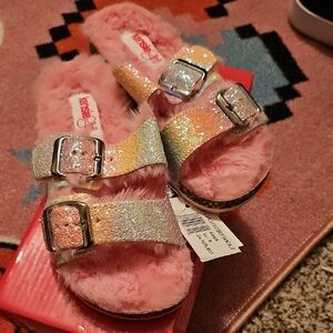 Kensie Girl Pink and Silver Slippers with Sparkly Finish